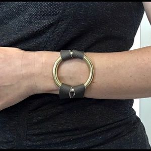 Gray Leather & Brass Bracelet